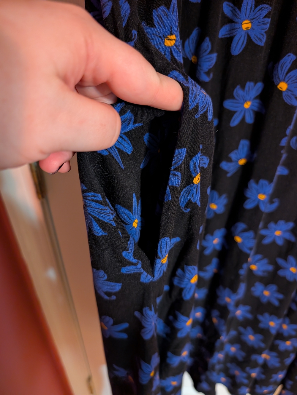 Women’s Black Floral Midi Dress with Blue Blossom Print - Picture 6 of 7